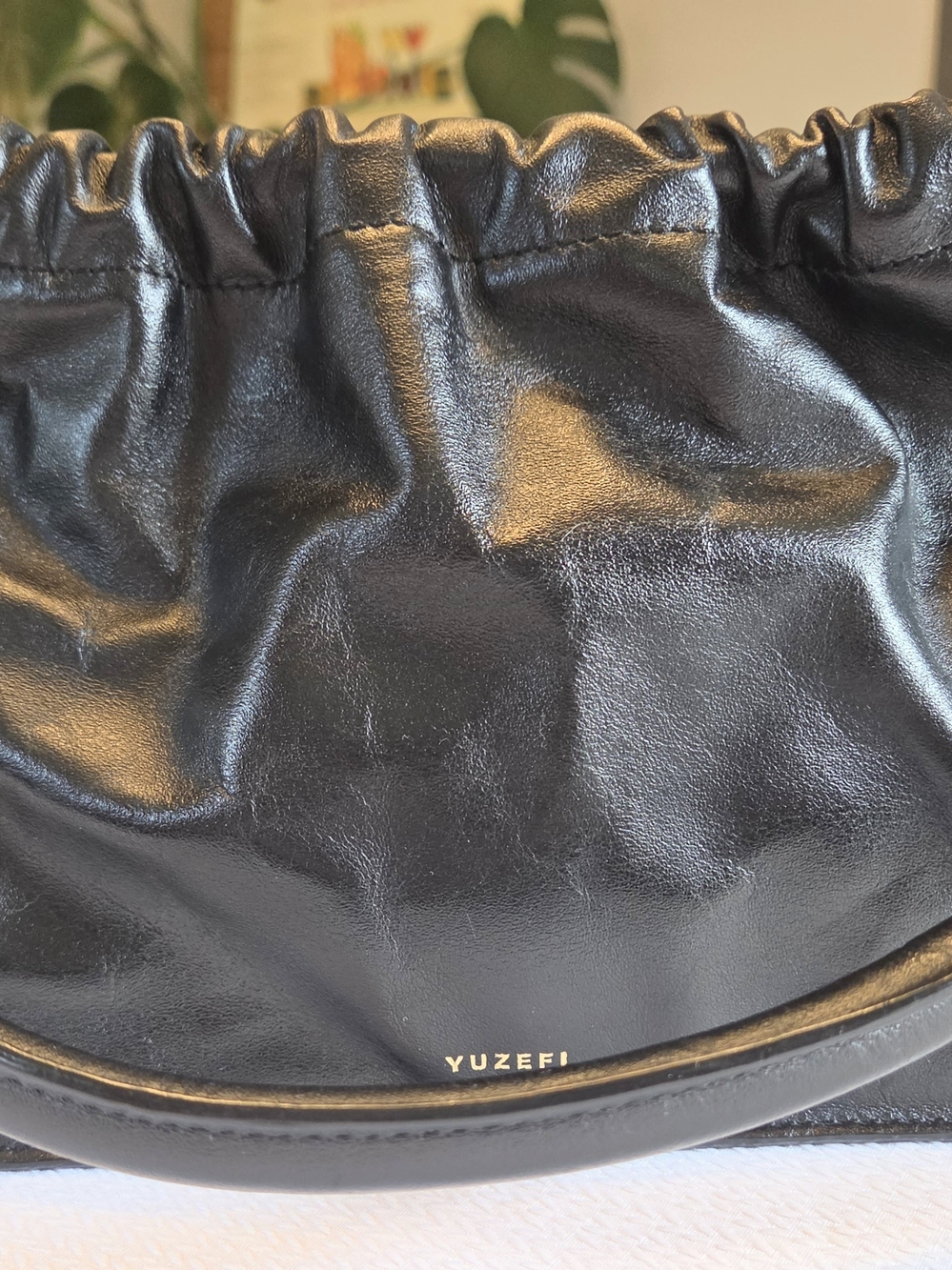 Yuzefi Black Leather Gathered Top Handle Bag - Picture 13 of 13